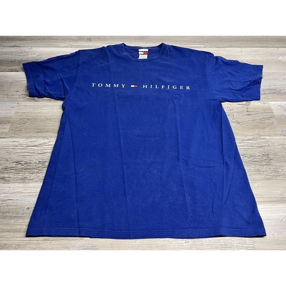 Vintage Tommy Hilfiger Shirt Mens Large Blue Made In USA Short Sleeve Y2K 90s